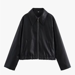 Women's Amazon Lapel Long Sleeve Solid Color Leather Jacket Casual Zipper